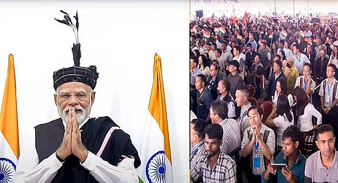 Prime Minister Narendra Modi during laying of foundation stone and inauguration of development works