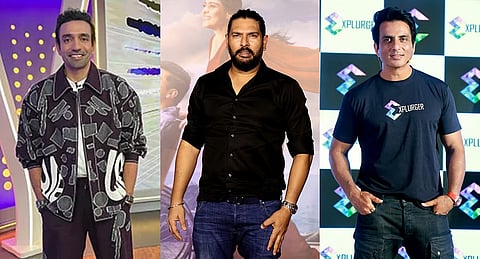 Former Indian cricketers Robin Uthappa and Yuvraj Singh and actor Sonu Sood.