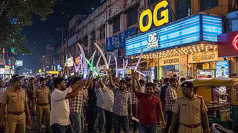 fans brandish plastic machetes