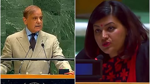 Pakistan PM Shehbaz Sharif and First Secretary in India's Permanent Mission to the UN Petal Gahlot