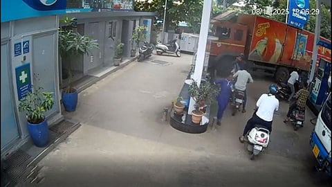 Truck crashes into petrol Bunk after driver loses control