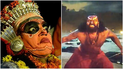 image of daivaradhane (to left) and image of Kantara movie (to right)