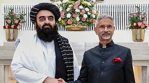 External Affairs Minister S Jaishankar during a meeting with his Afghani counterpart Amir Khan Muttaqi in New Delhi