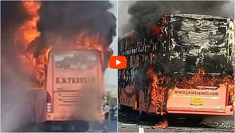 private bus catches fire