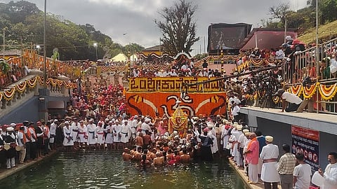 Hundreds of Kodavas, dressed in their traditional attire, walked barefoot for about 8 km from Bhagamandala to Talacauvery in a display of devotion.