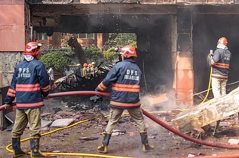 A fire broke out at Brahmaputra Apartment on Baba Khadak Singh Marg in central Delhi on Sunday afternoon.