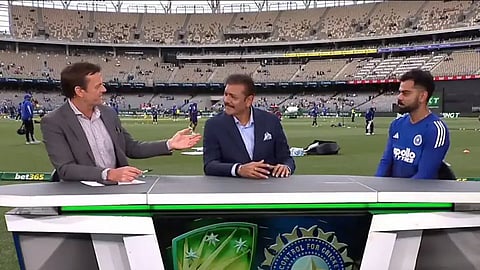 Virat Kohli during a chat with Adam Gilchrist and Ravi Shastri.