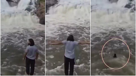 Youth jumping into revu waterfalls