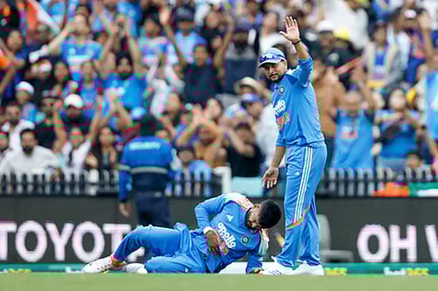 Iyer, who had taken a brilliant catch to dismiss Alex Carey, appeared to have injured his left rib cage in the process.
