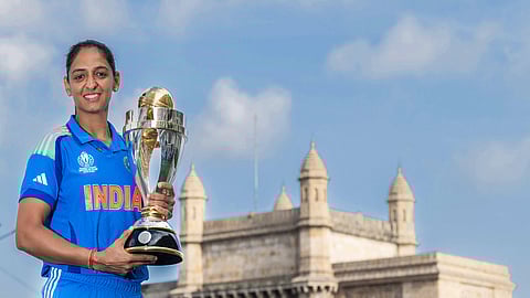 India skipper Harmanpreet Kaur recreates MS Dhoni's trophy picture after Women's World Cup triumph.