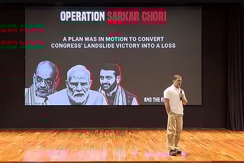 Rahul Gandhi addressing press conference in Delhi.