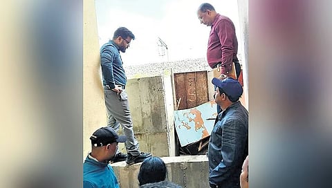Commissioner Pommala Sunil Kumar (left) during an inspection