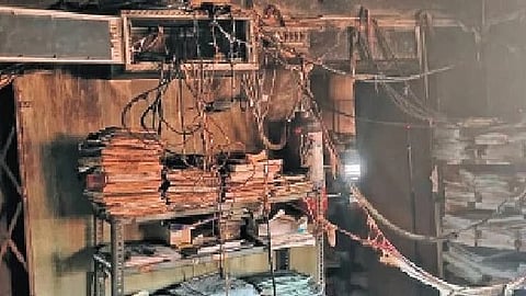 The Karnataka Vikas Grameen Bank at Ummachgi in Yellapur tauk of Uttara Kannada district was completely damaged in the fire.