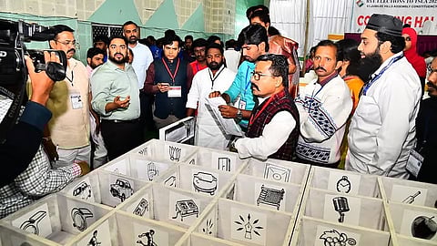 Jubilee hills bye election Counting visuals at Kotla Vijaybhasker Reddy stadium in Hyderabad on Friday