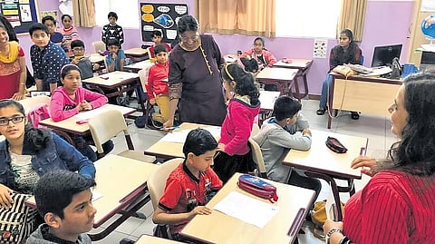 The Kannada Mitraru team conducts Kannada classes for NRI children at the Kannada Paatashale in Dubai.