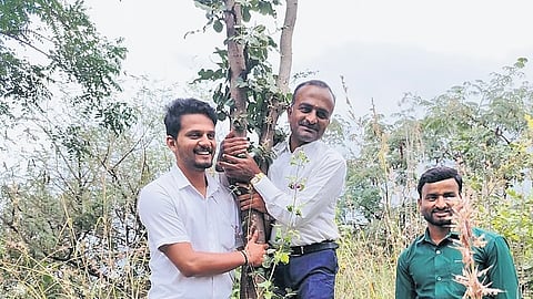 Farmers from Sandur taluk hug a tree to protect forest land in Devadari Hills