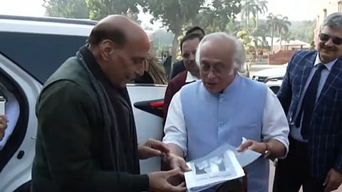 Jairam Ramesh gives Maniben Patel diary entries to Rajnath Singh.