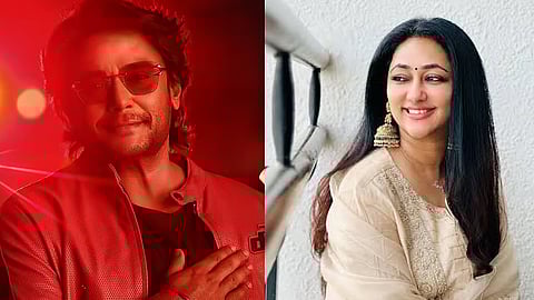 Darshan in a poster for The Devil (L) and Vijayalakshmi (R)