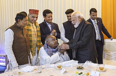 H D Deve Gowda attended dinner meeting at PM residence in Delhi