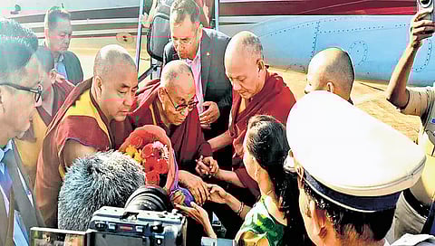 Tibetan spiritual leader Dalai Lama arrives at Hubballi Airport