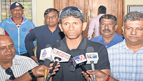 KSCA president Venkatesh Prasad speaks to the press in Mysuru on Tuesday