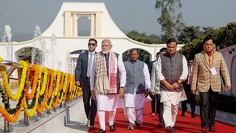 Prime Minister Narendra Modi, with Assam Governor Lakshman Prasad Acharya, Chief Minister Himanta Biswa Sarma, and Union Minister Sarbananda Sonowal