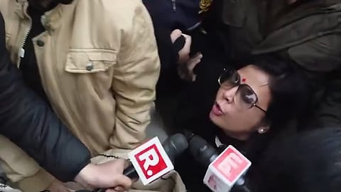 Police detain TMC MP Mahua Moitra as party MPs protest outside Union Home Minister Amit Shah's office against ED raids on the I-PAC office in Kolkata