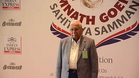 Dr Chandrashekhara Kambara at the 3rd edition of the Ramnath Goenka Sahithya Samman after receiving the Lifetime Achievement Award