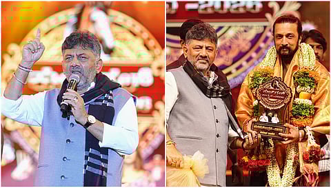 D K Shivakumar falicitating Kichcha Sudeep