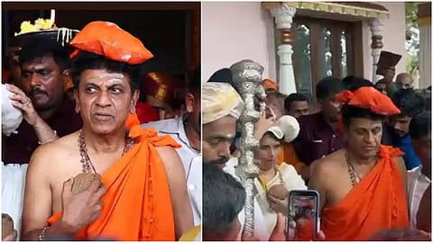 Actor Shiva Rajkumar carries irumudi at Bejjavalli Ayyappa temple