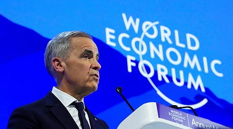 Canada Prime Minister Mark Carney delivers a speech at the World Economic Forum in Davos, Switzerland