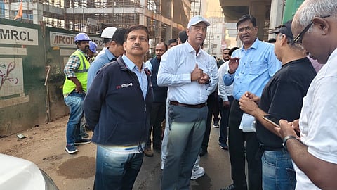 GBA chief Maheshwar Rao during an inspection at Iblur Junction on Tuesday