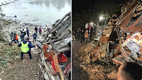 bus plunges into river