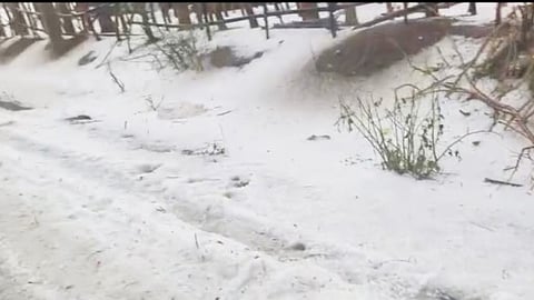 Scene at Machapur village in Dharwad district after the heavy hailstorm rain on Tuesday