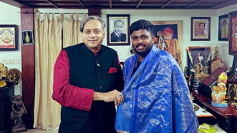 Sanju Samson falicitated by Shashi Tharoor
