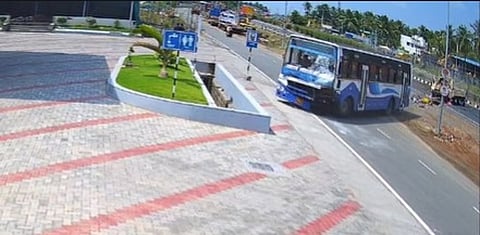 CCTV visuals from the area show the bus crashing head-on into a tempo-type goods auto and a two-wheeler that were on the opposite side.