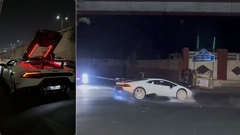 Luxury Lamborghini car stunts at Anil Kumble Circle