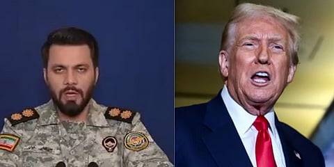 An IRGC spokesperson (L) and US President Donald Trump