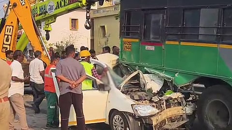 car rammed into a bus