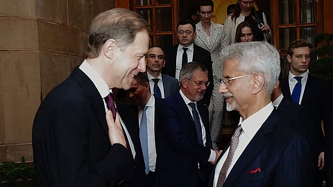 Russia's First Deputy PM Manturov seen with Minister of External Affairs S Jaishankar.