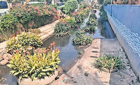 The K-100 water channel resembles a drain due to inflow of sewage