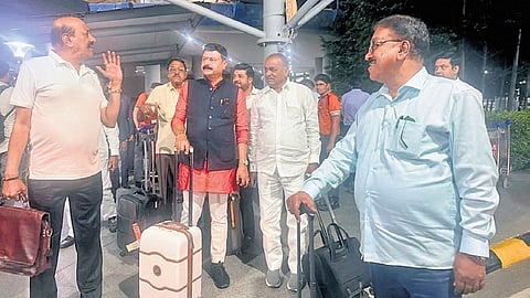A few of the Congress MLAs from Karnataka at Delhi airport on Sunday