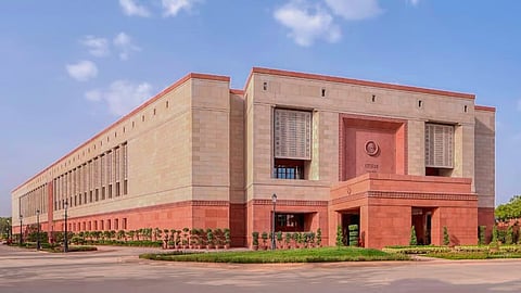 A view of the Parliament building, in New Delhi