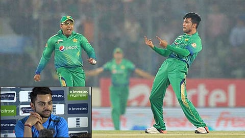 ವಿರಾಟ್ ಕೊಹ್ಲಿ ಮತ್ತು ಪಾಕಿಸ್ತಾನದ ಬೌಲರ್ ಮಹಮದ್ ಆಮೀರ್ (ಚಿತ್ರಕೃಪೆ: ಕ್ರಿಕ್ ಇನ್ಫೋ)