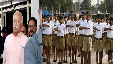 ಆರ್ ಎಸ್ ಎಸ್ ಸಂಚಾಲಕ ಮೋಹನ್ ಭಗವತ್, ಬಲಚಿತ್ರದಲ್ಲಿ ಖಾಕಿ ಧರಿಸಿರುವ ಪ್ರತಿನಿಧಿಗಳು(ಸಂಗ್ರಹ ಚಿತ್ರ)