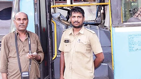 ಬಿಎಂಸಿಟಿ ಬಸ್ ಚಾಲಕ ಮತ್ತು ನಿರ್ವಾಹಕ (ಟಿಎನ್ ಐಇ ಚಿತ್ರ)