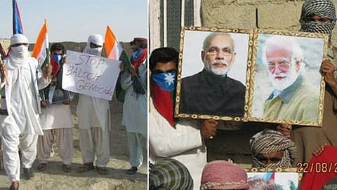 ಭಾರತದ ಧ್ವಜ ಹಾಗೂ ಮೋದಿ ಚಿತ್ರದೊಂದಿಗೆ ಪ್ರತಿಭಟನಾಕಾರರು