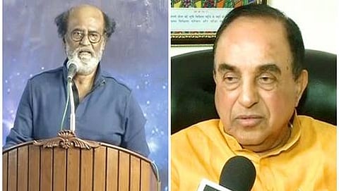 ರಜನಿಕಾಂತ್, ಬಲ ಚಿತ್ರದಲ್ಲಿ ಸುಬ್ರಹ್ಮಣ್ಯನ್ ಸ್ವಾಮಿ