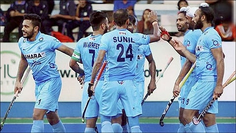 ಜಪಾನ್ ತಂಡವನ್ನು 4-2 ಗೋಲುಗಳ ಅಂತರಿಂದ ಸೋಲಿಸಿ ಫೈನಲ್ ಪ್ರವೇಶಿಸಿದ ಭಾರತ ಪುರುಷರ ತಂಡದ ಚಿತ್ರ