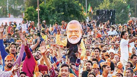 ನರೇಂದ್ರ ಮೋದಿ ರ್ಯಾಲಿಯಲ್ಲಿ ಬಿಜೆಪಿ ಬೆಂಬಲಿಗರು